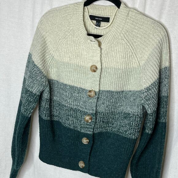 Vero‎ Moda Green Ombre Puff Sleeve Button Front Cardigan Sweater Stripe Medium - Picture 3 of 8